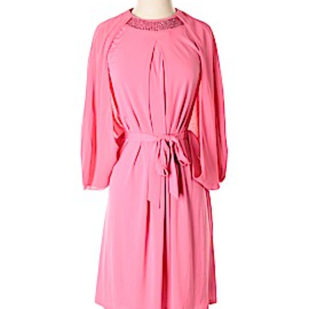 Badgley Mischka Red Dress Jewel Neck w/Matching Chiffon Cape Dress SMALL  &  2X - Picture 7 of 8
